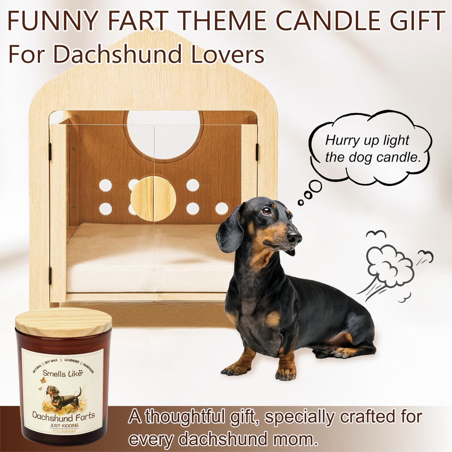 Auralome Dachshund Gifts for Women - Dog Mom Candles Lavender Natural Weiner Dog Farts Candles Pet Friendly Safe Scented Candle Themed Gifts for Women Soy Wax Present Idea for Pet Lovers Decor