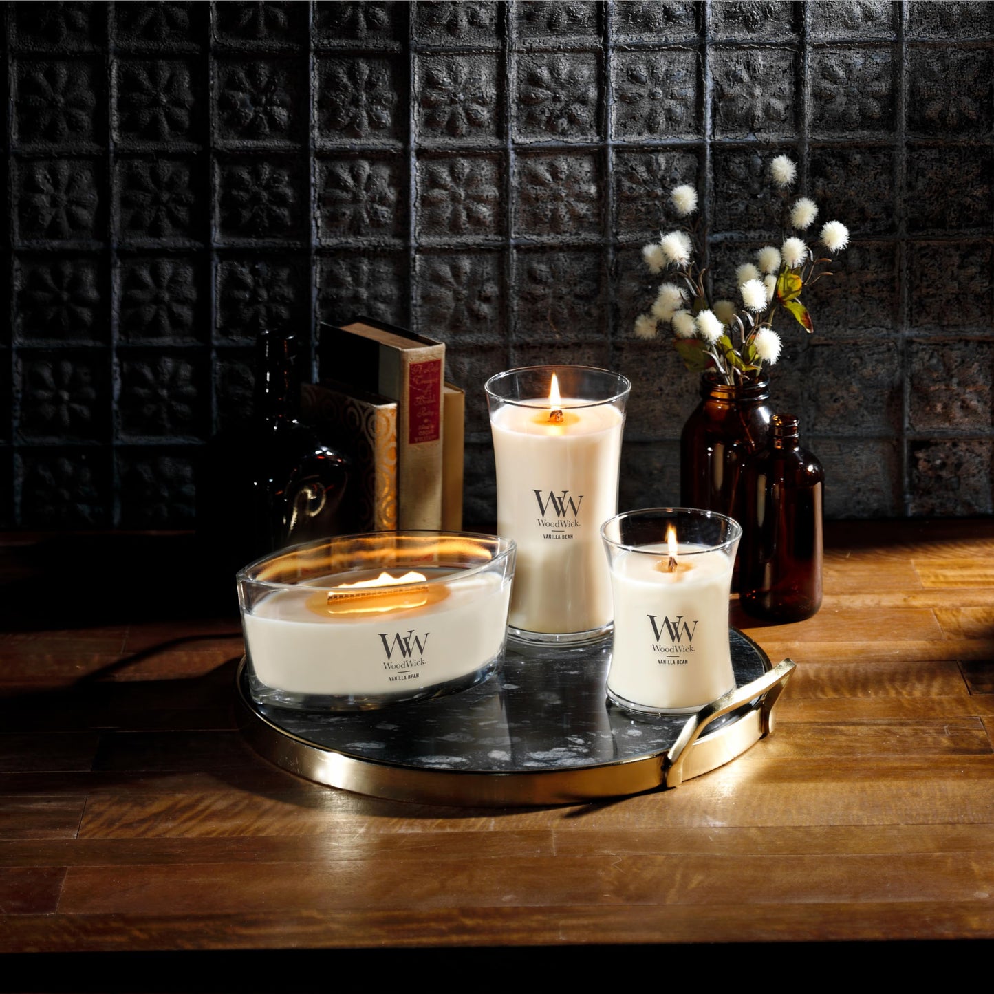 WoodWick Vanilla Bean Holiday Candle Gifts for Women and Men, 21.5 oz Large Hourglass Candle with Crackling Wick
