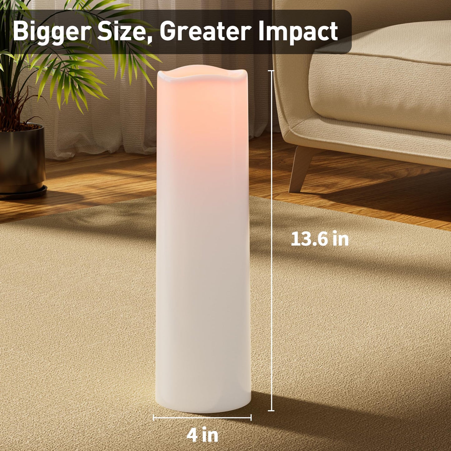 14"×4" Large Outdoor Candles with Timer Waterproof LED Flameless Pillar Candles Battery Operated with Remote Flicking Plastic for Home Decoration Porch Patio Wedding Fireplace Lantern, White