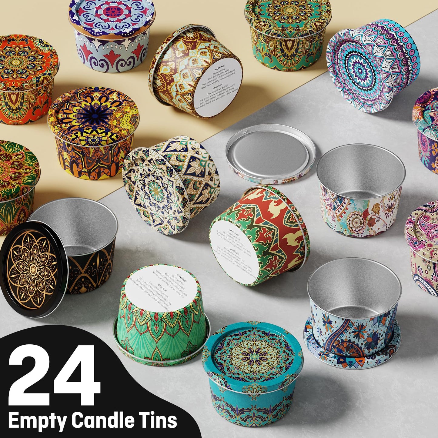 Nexuraze Empty Candle Tins for Making Candles with Lids, Tinplate Material, Warning Label Printed on Can Bottom (Colorful)