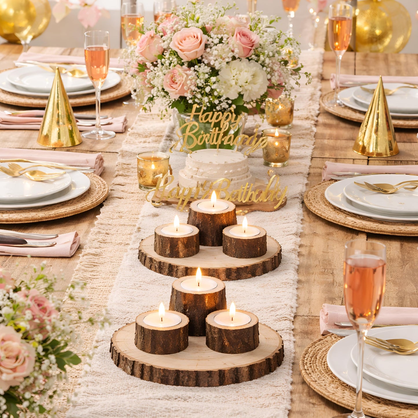 Mumufy 32 Pack Wooden Tealight Candle Holder with Wood Slices for Centerpieces Natural Rustic Candlestick Party Supplies for Table Dining Birthday Home Decor(Only Applicable to LED Candles)