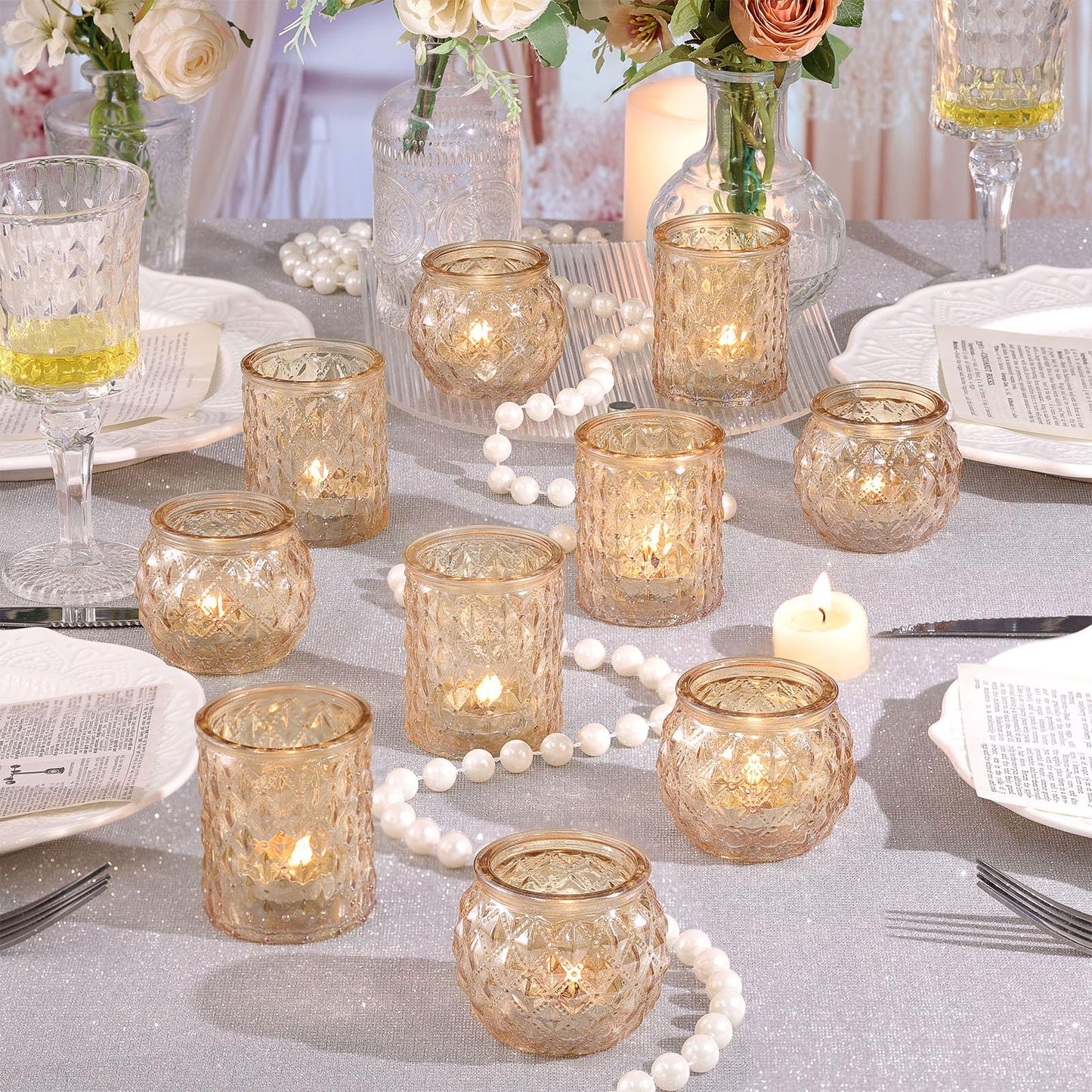 NITIME 12Pcs Assorted Gold Votive Candle Holders, Tea Light Candle Holder for Table Centerpiece, Gold Candle Holders for Wedding Centerpieces, Brithday and Holiday Decorations