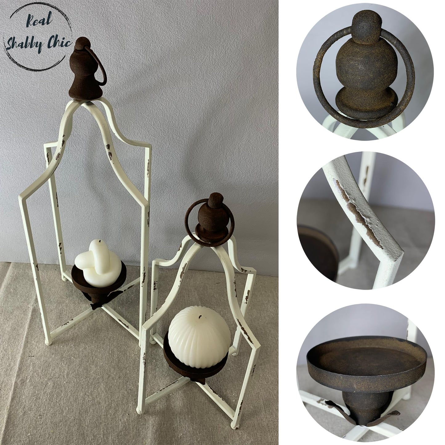 12.5" & 16.5" Timeless Cozy Decorative Lanterns Set of 2, Handcrafted Metal Iron Candle Holders, Farmhouse Elegance Fireplace Mantel Table Festive Gatherings Decor