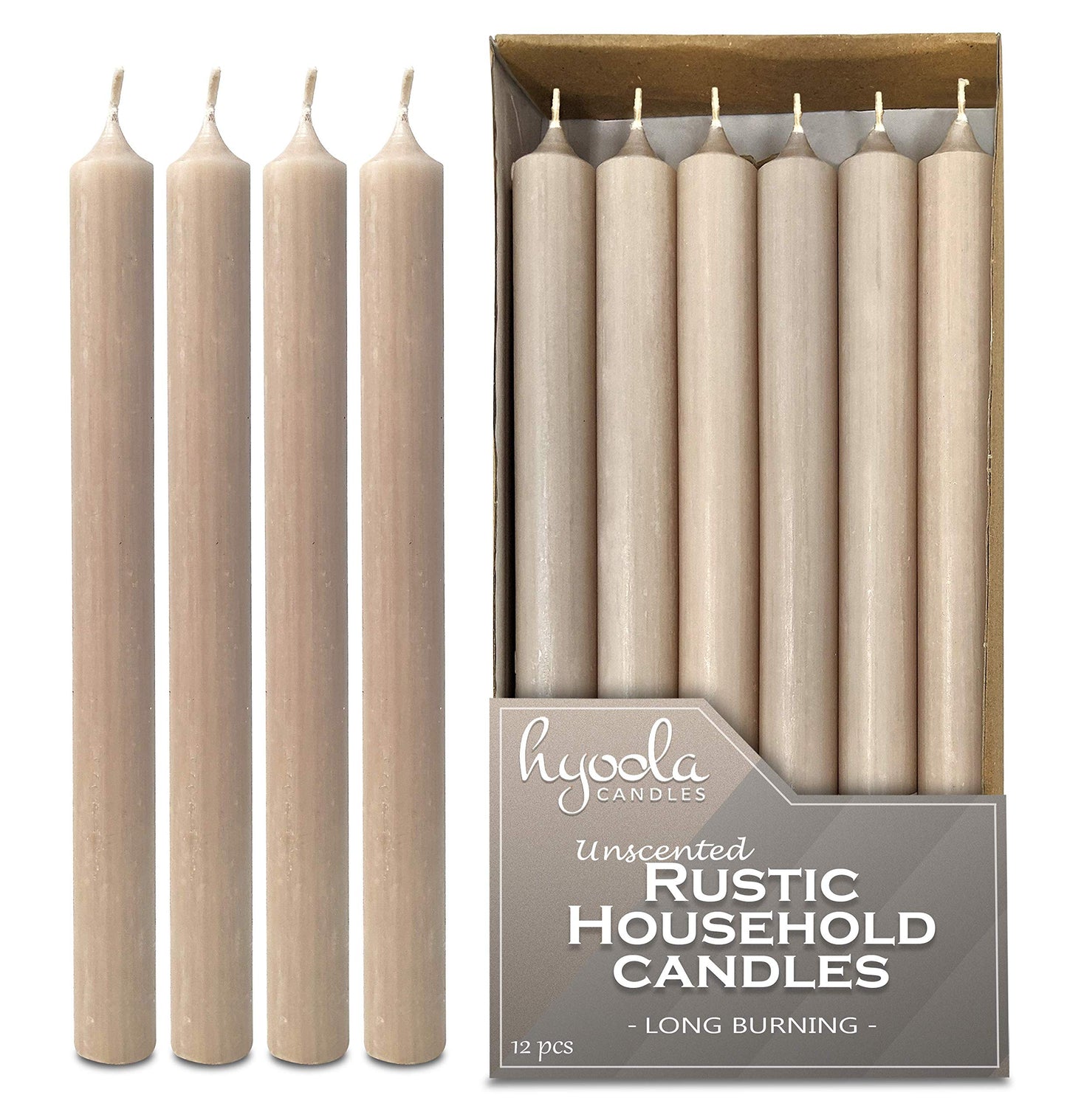Hyoola 10 Inch Dinner Candles - 12 Pack - Sahara Tall Unscented Rustic Long Burning Candle Sticks