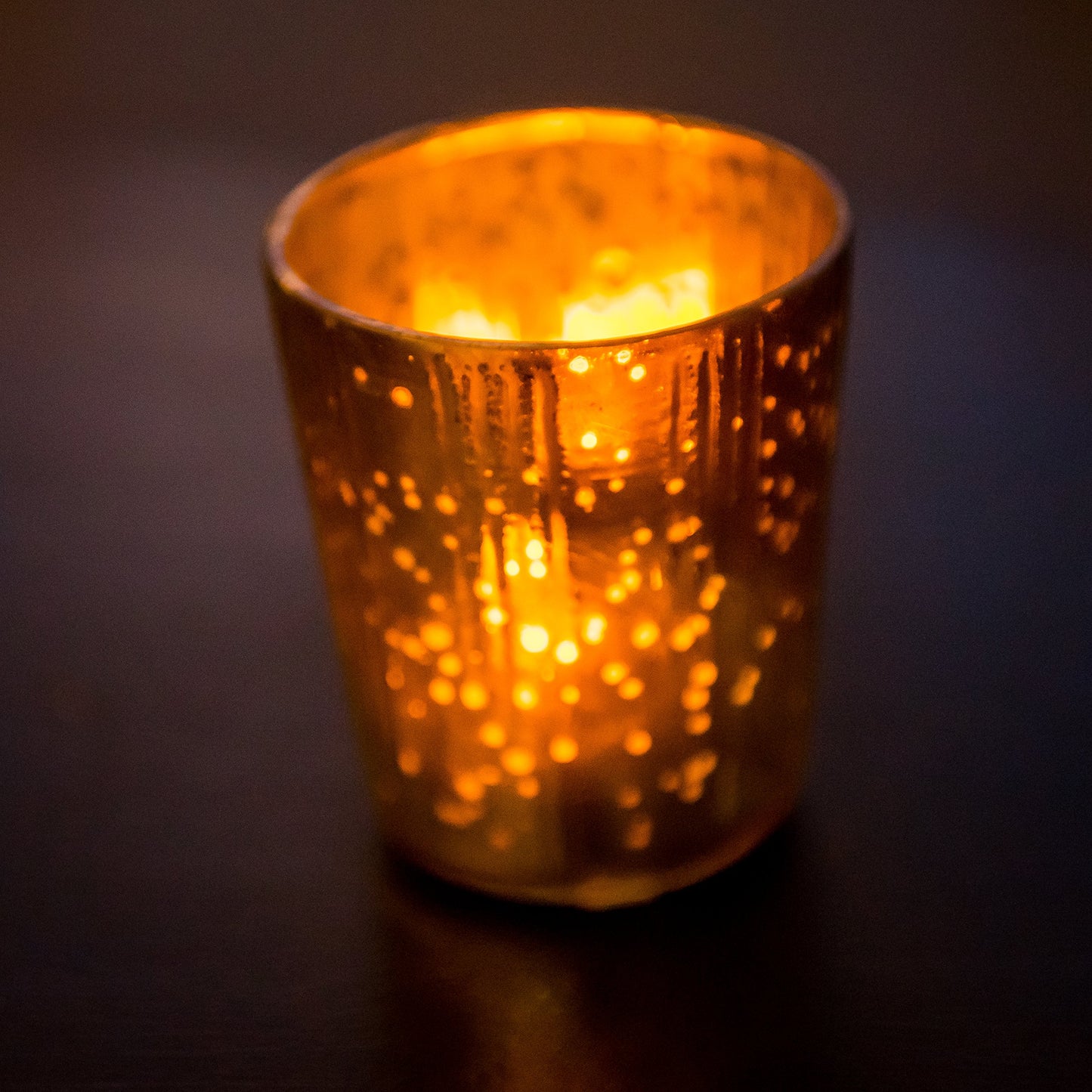 Insideretail Mercury Glass Tea Light Holders, Vertical-with Distressed Yellow Foil, 7cm, Set of 12