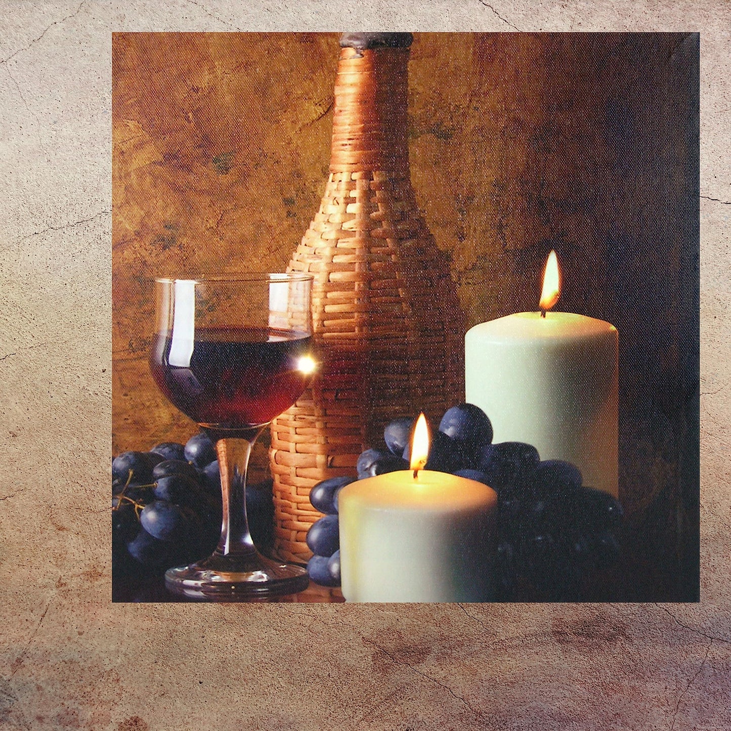 BANBERRY DESIGNS LED Wall Art Candles and Wine Glasses Lighted Canvas Picture, Wine Themed Wall Decor for Kitchen, Dining Room, Bar or Lovers Gift, 12 x 12 Inch, Requires 2 AA Batteries