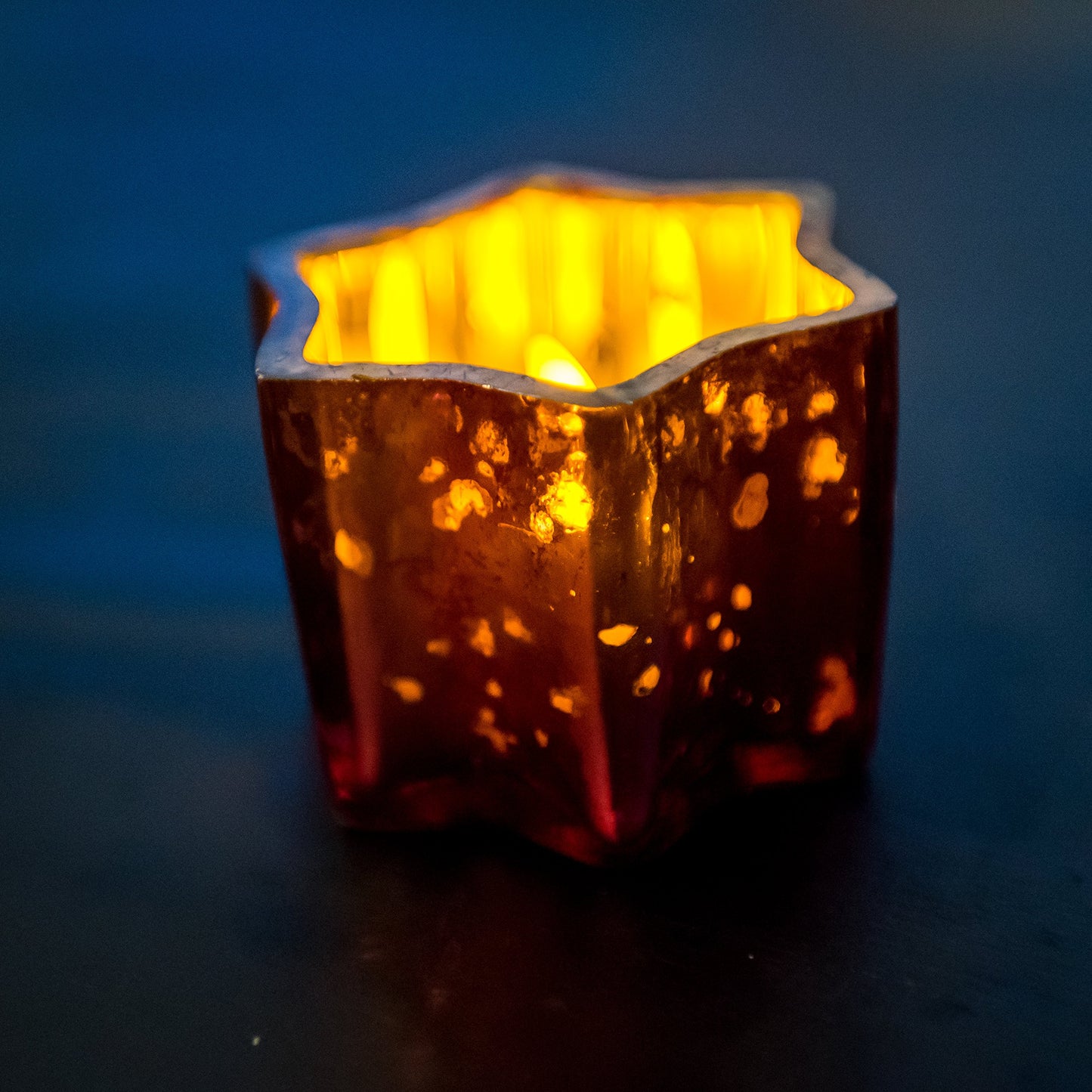 Insideretail 700457-12PUR Mercury Glass Star Tea Light Holders (Set of 12), 7cm x 7cm x 4.5cm, Distressed Purple