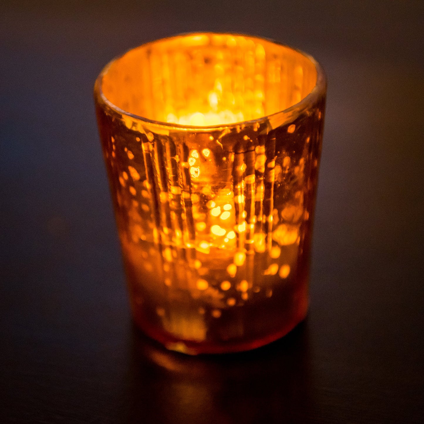 Insideretail Mercury Glass Tea Light Holders, Vertical-with Distressed Orange Foil, 7cm, Set of 48, 48 Count